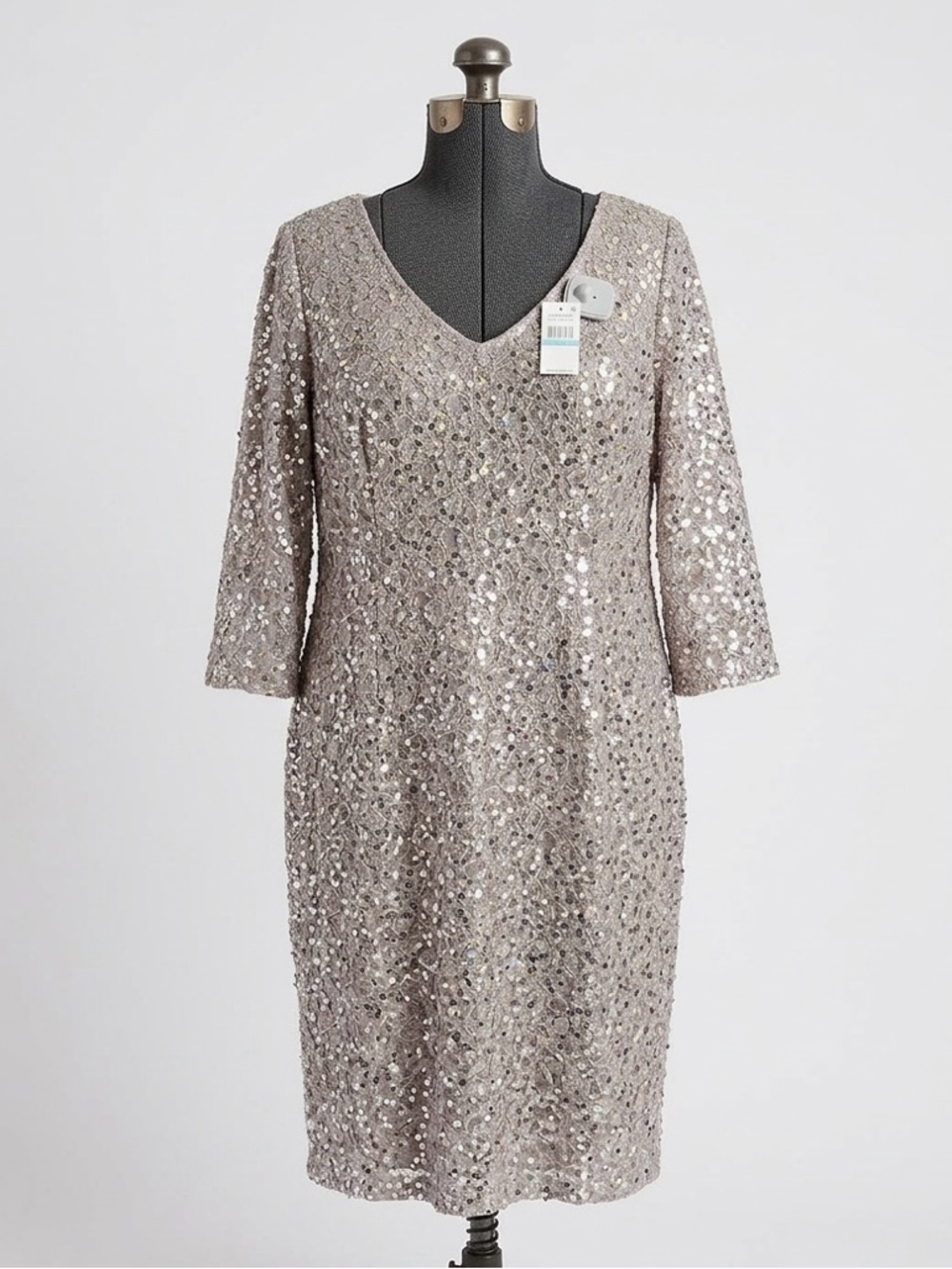 Alex Evenings Silver Sequin Midi Dress